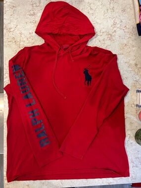 Ralph Lauren Red Hooded Long-Sleeve Polo Logo Shirt